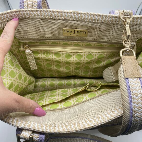 Eric Javits New York Lil Côte d’Azur Beige Purple Tote Bag Canvas Shoulder Bag - Picture 9 of 14